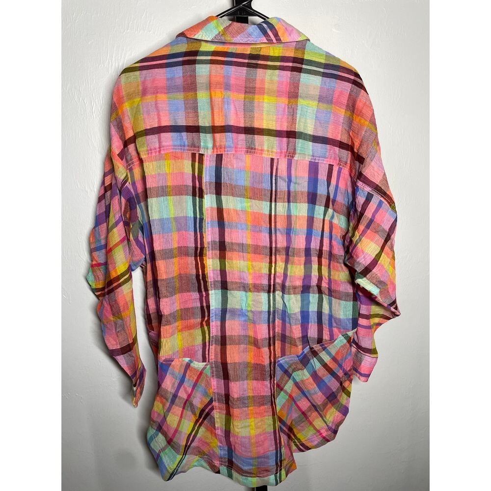 NEW Pilcro Mixed Madras Plaid Oversized Shirt XXS/XS Long Sleeve Button-Down - Picture 8 of 10